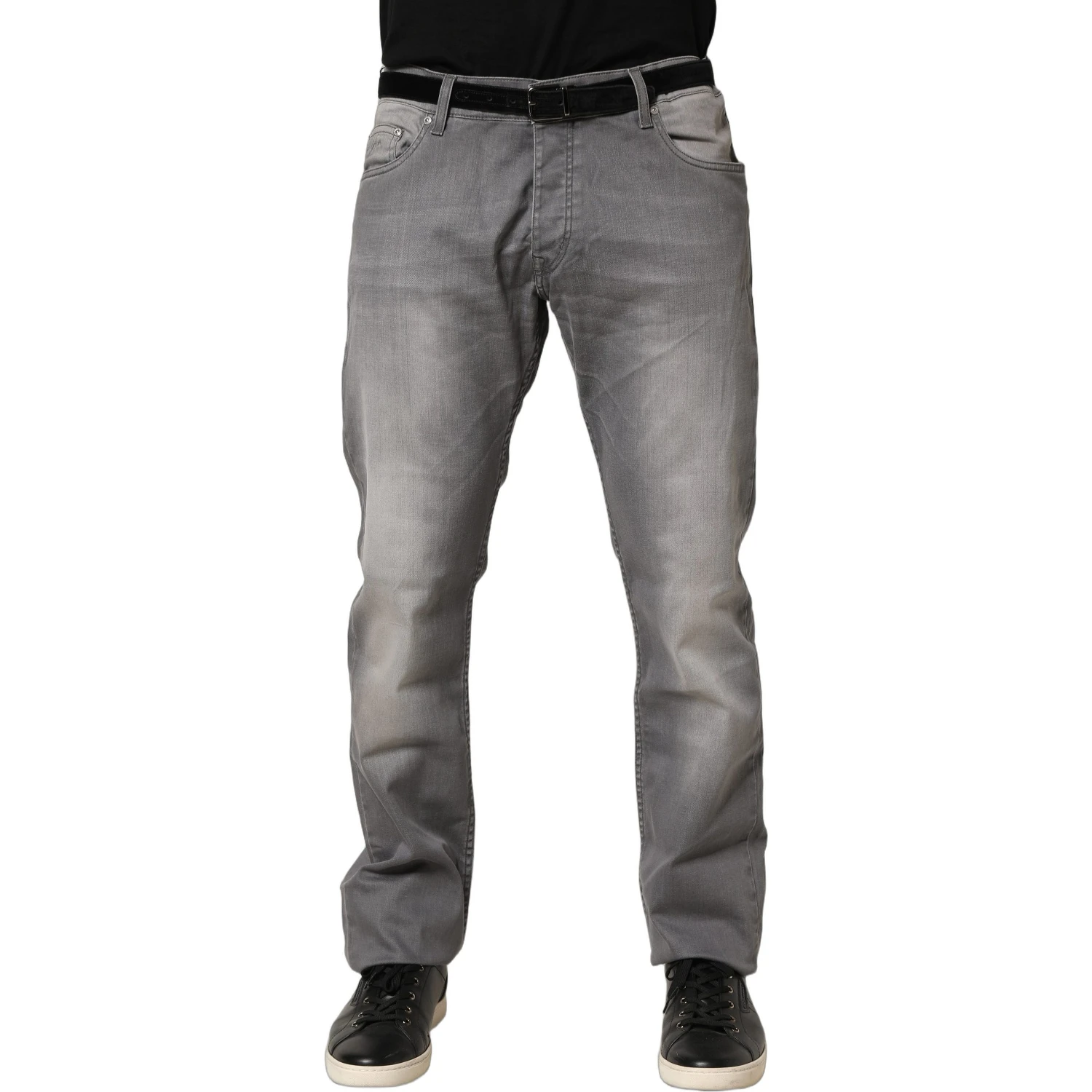 Gray Washed Mid Waist Straight Men Denim Trouser Jeans