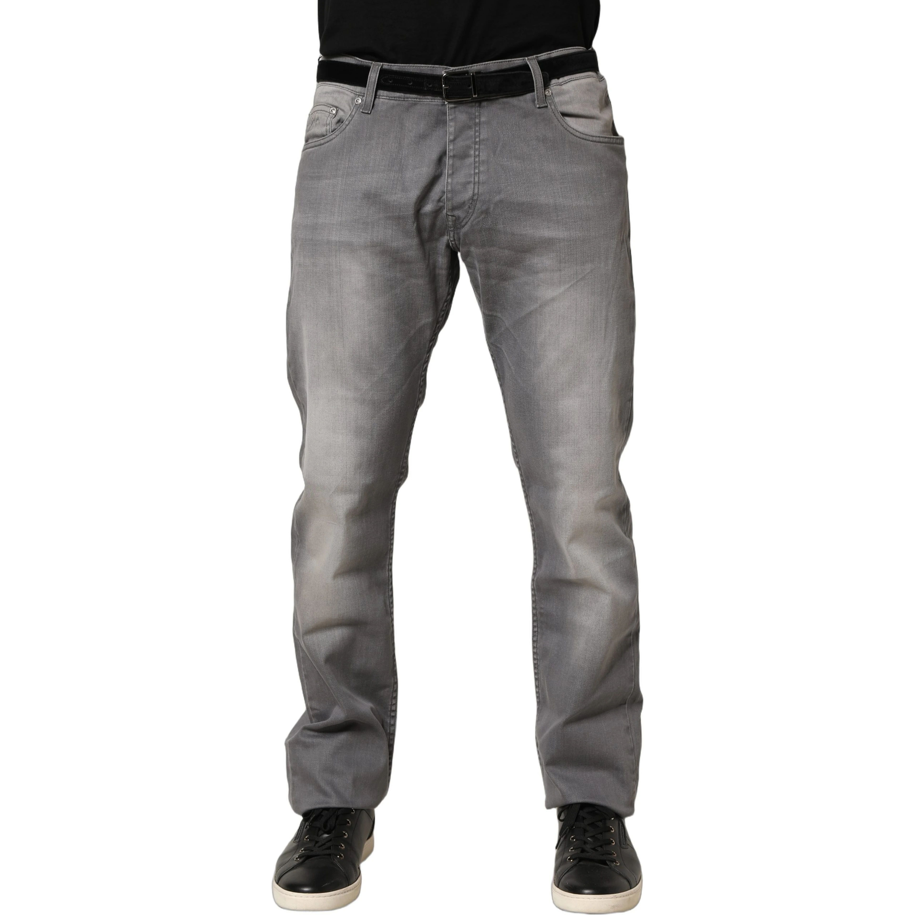 Gray Washed Mid Waist Straight Men Denim Trouser Jeans