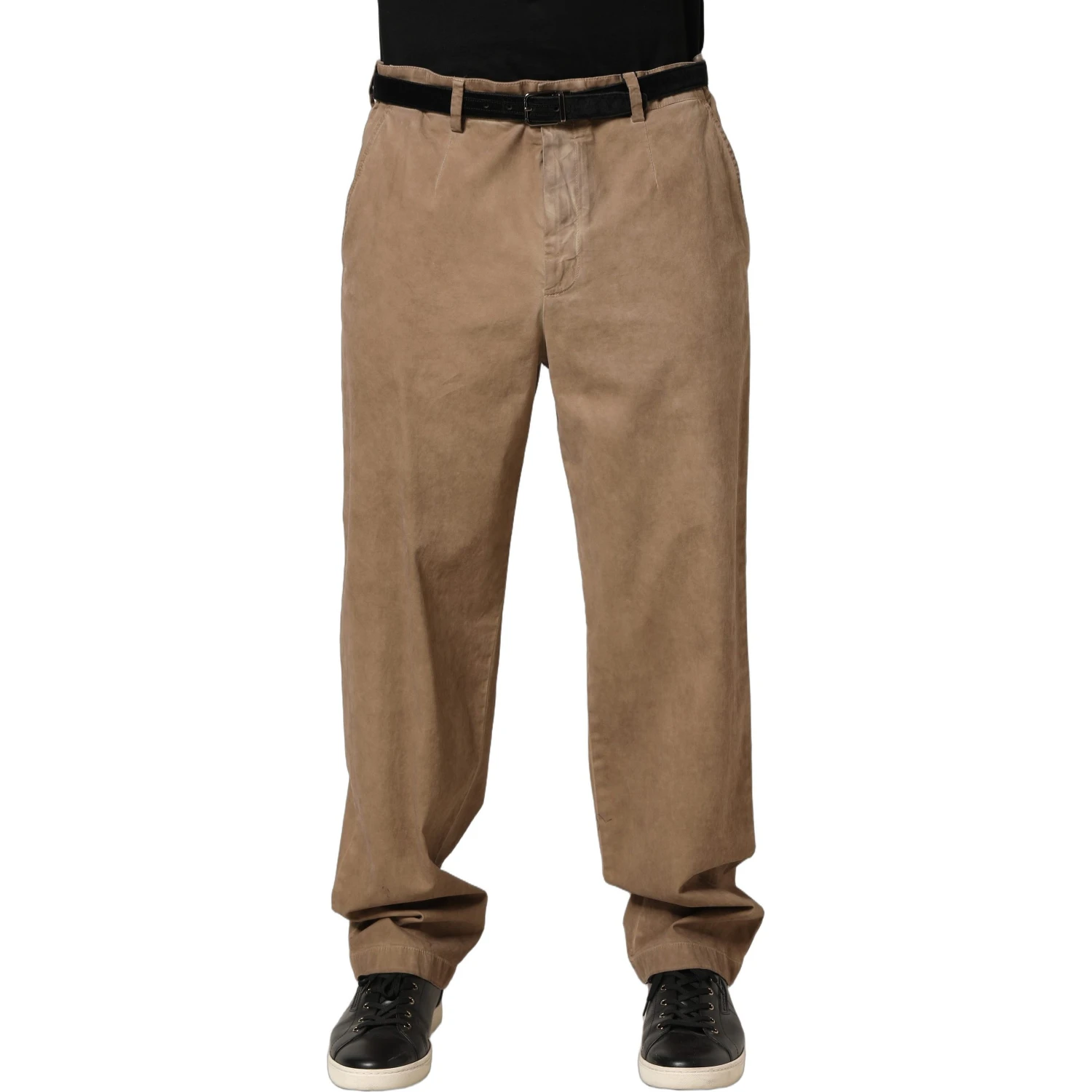 Beige Cotton Straight Leg Men Trouser Pants