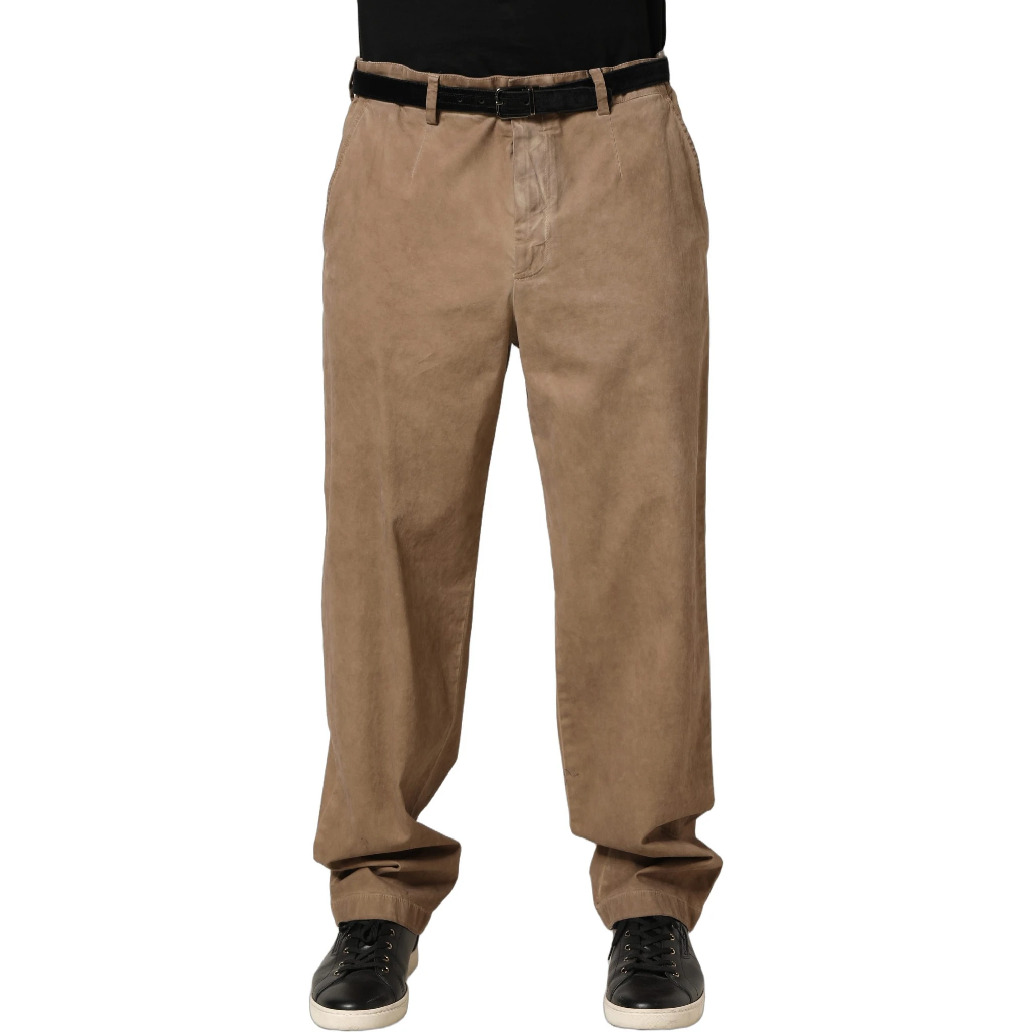 Beige Cotton Straight Leg Men Trouser Pants
