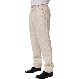 Beige Linen Tapered Men Dress Trouser Pants