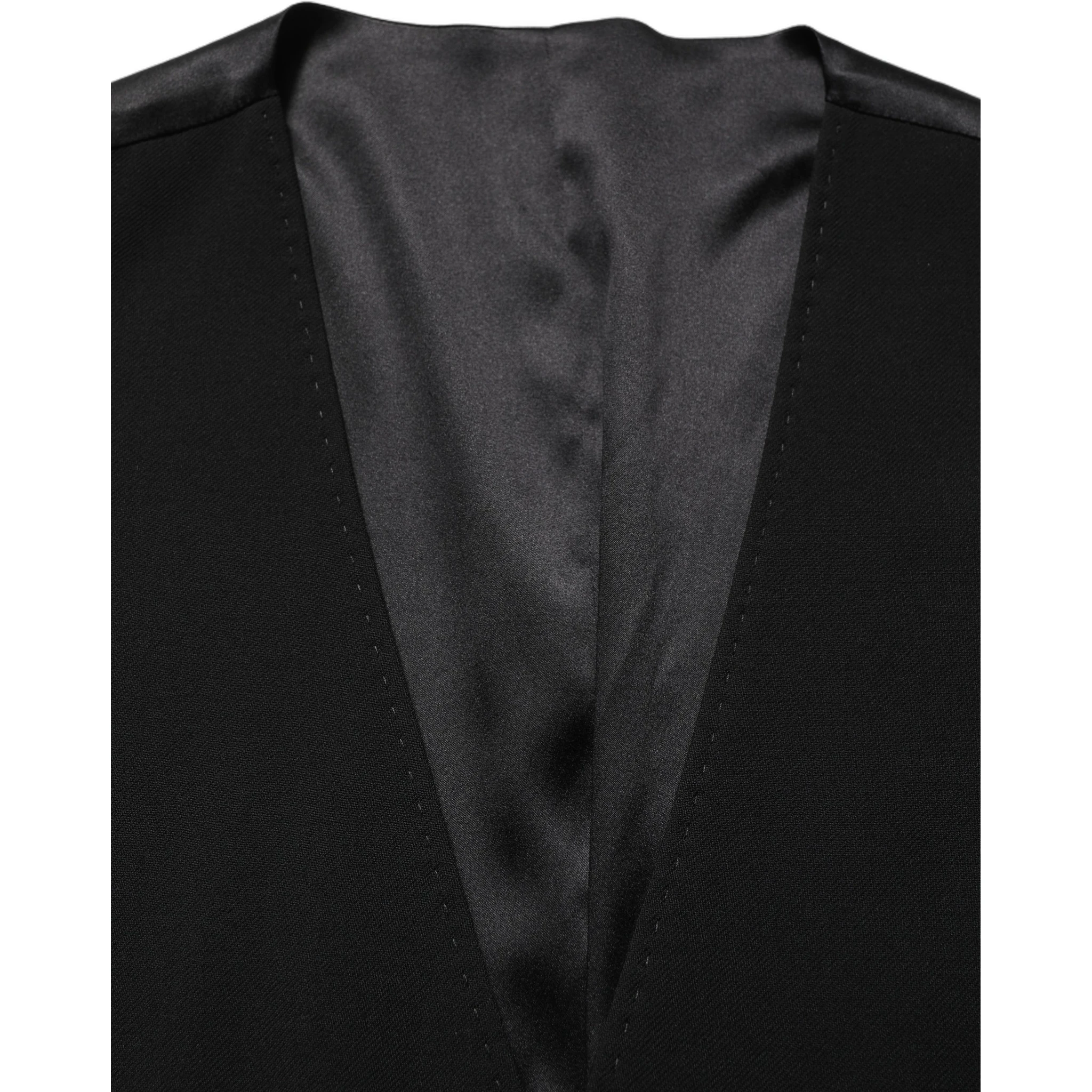Black Wool Single Breasted Waistcoat Vest