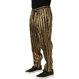 Gold Black Stripes Satin Tapered Leg Pants