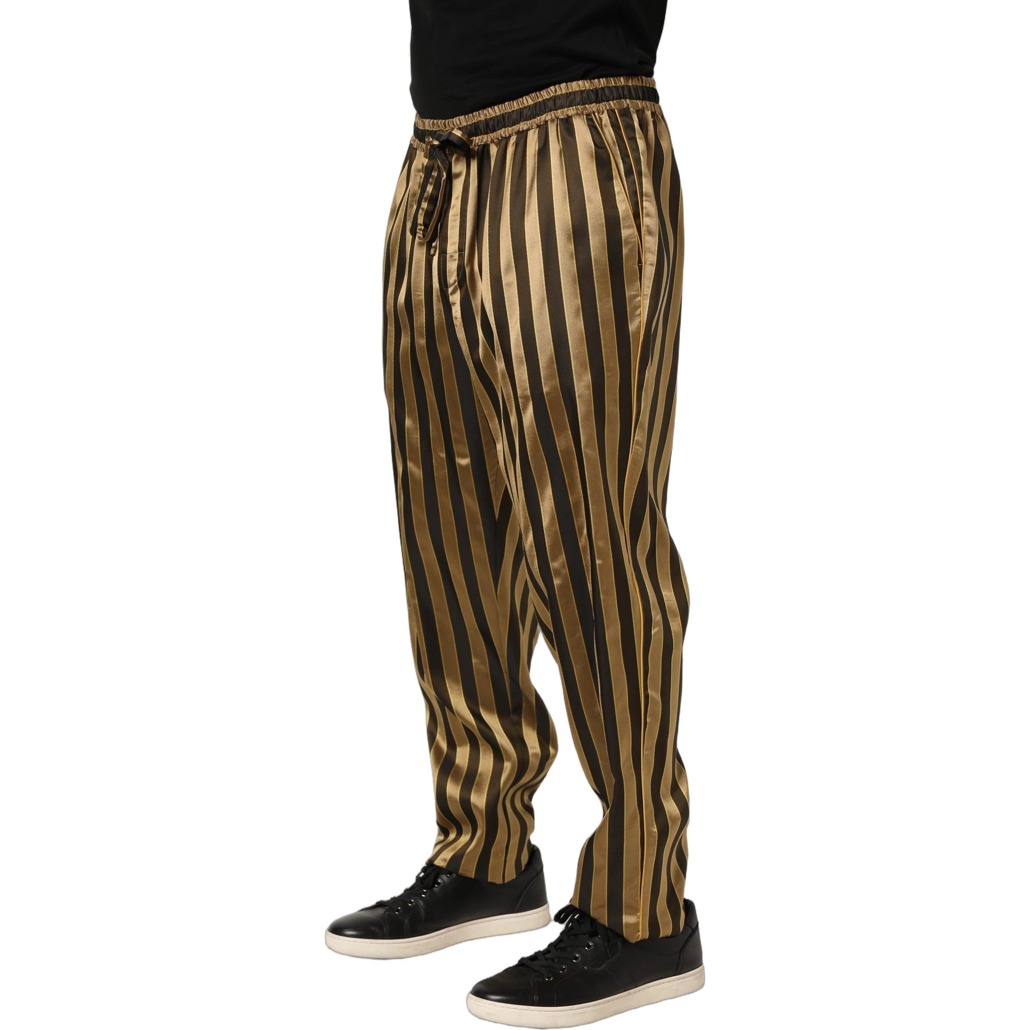 Gold Black Stripes Satin Tapered Leg Pants