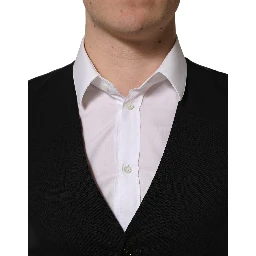 Black Wool Single Breasted Waistcoat Vest
