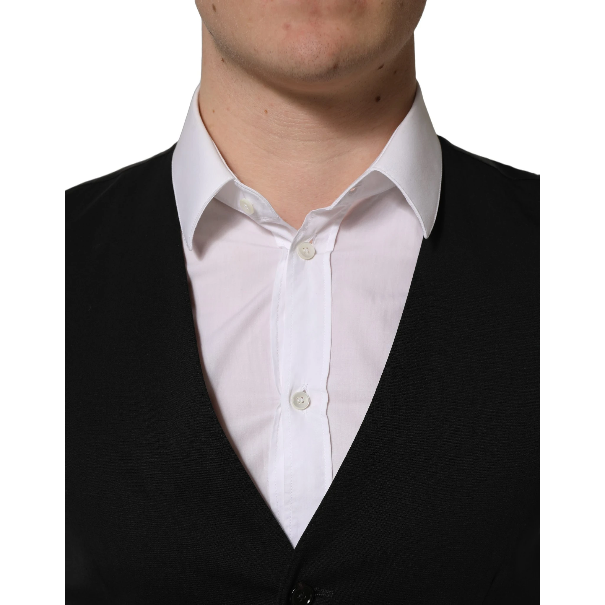 Black Wool Single Breasted Waistcoat Vest