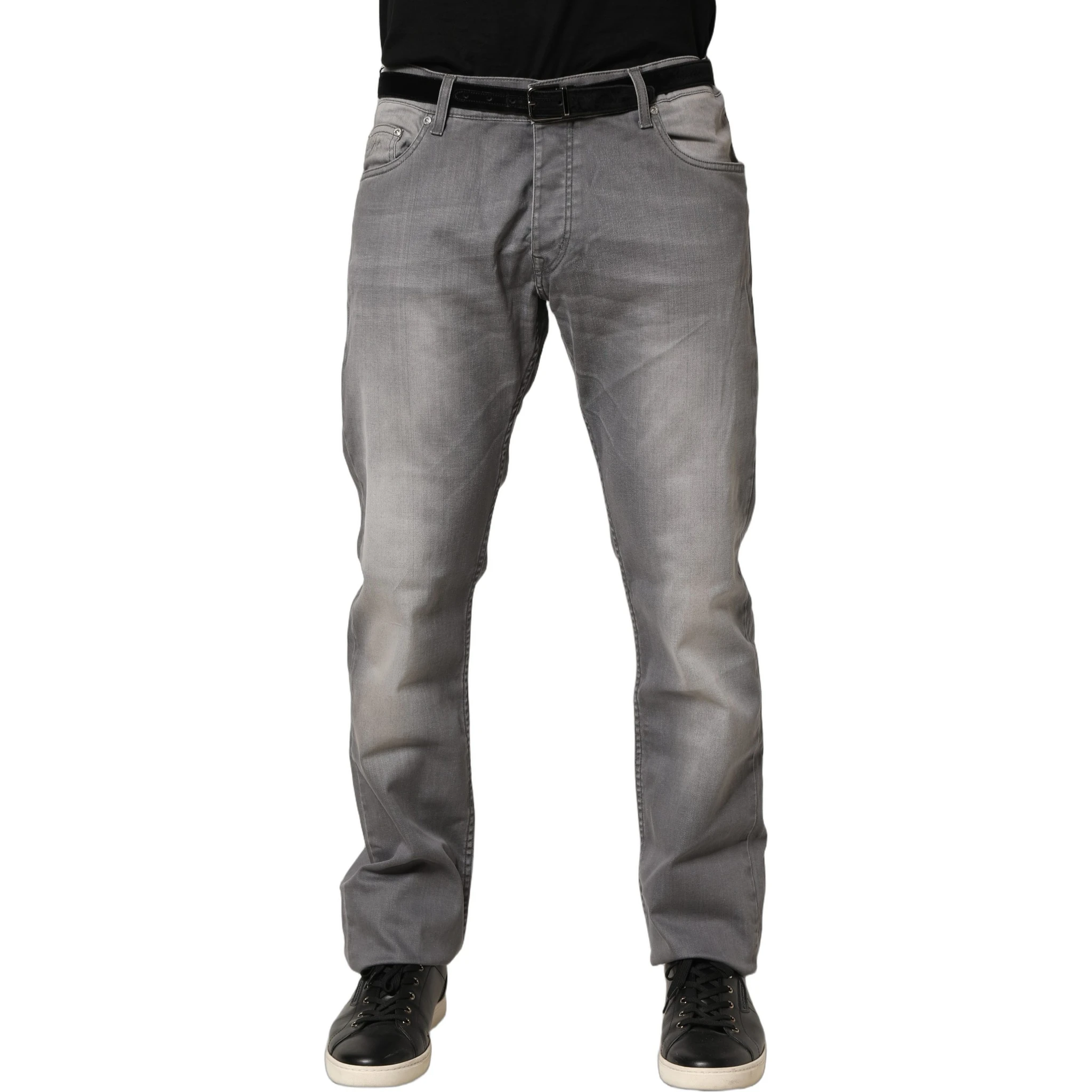 Gray Washed Mid Waist Straight Men Denim Trouser Jeans