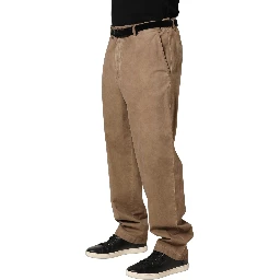 Beige Cotton Straight Leg Men Trouser Pants