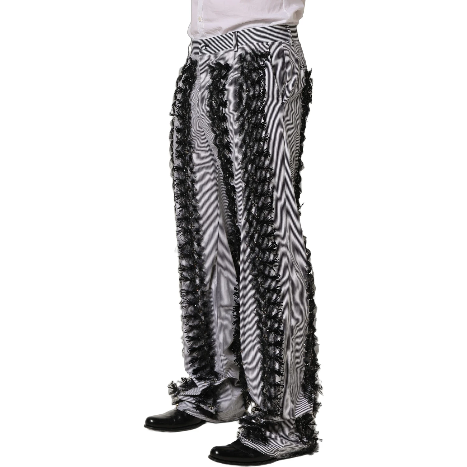 BlackGray Pinstripe Embellished Trouser Pants
