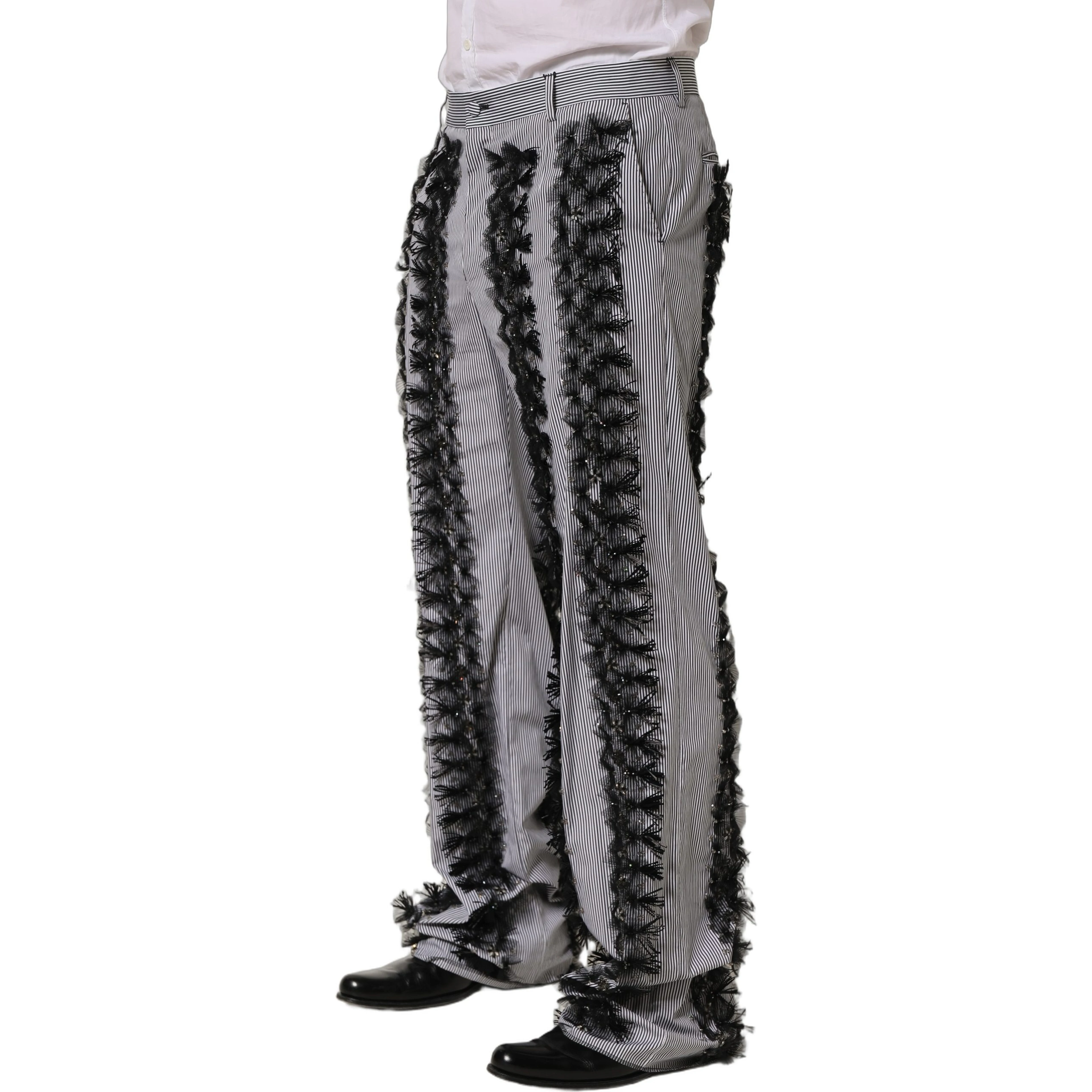 BlackGray Pinstripe Embellished Trouser Pants