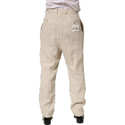 Beige Linen Tapered Men Dress Trouser Pants