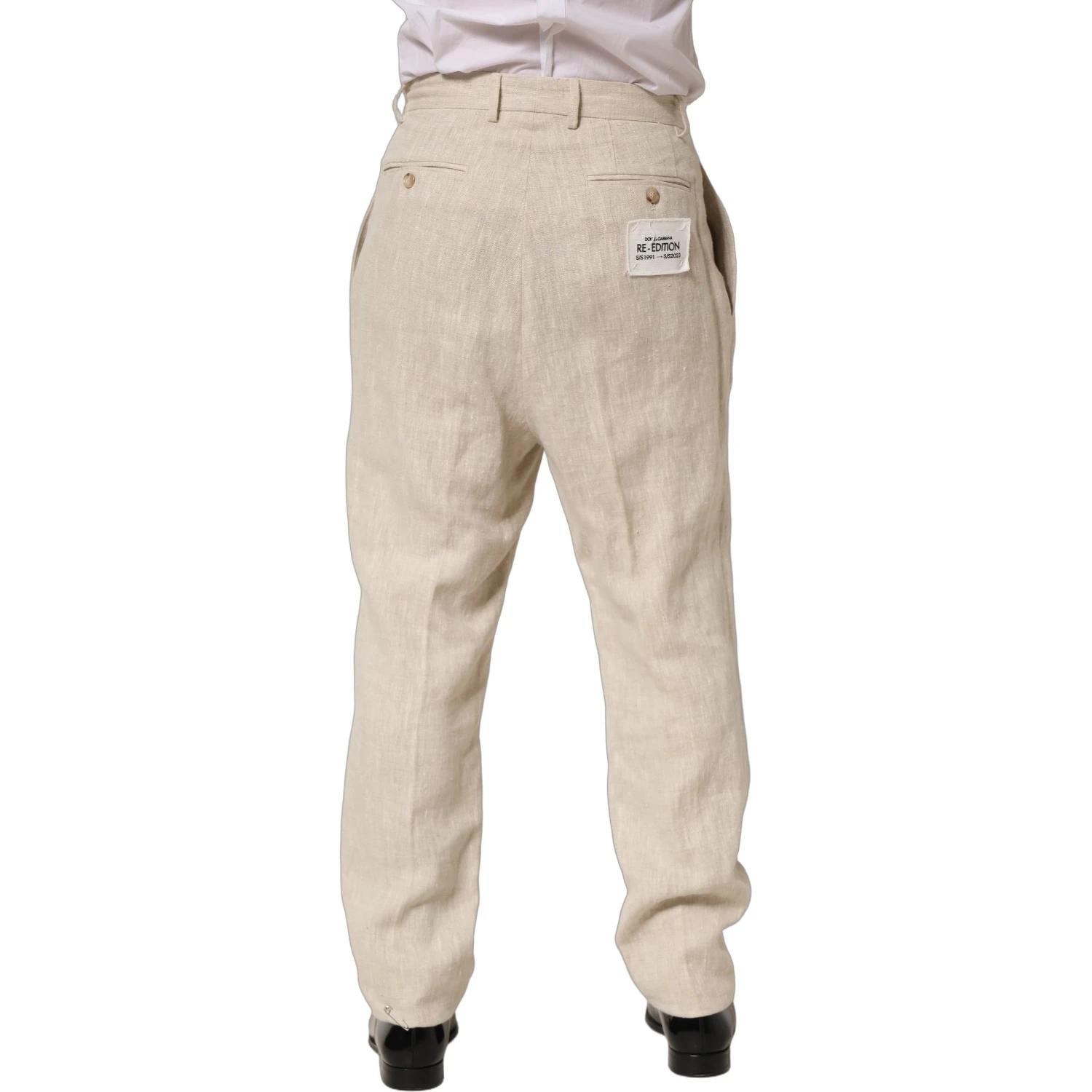 Beige Linen Tapered Men Dress Trouser Pants