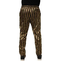 Gold Black Stripe Satin Tapered Leg Men Pants