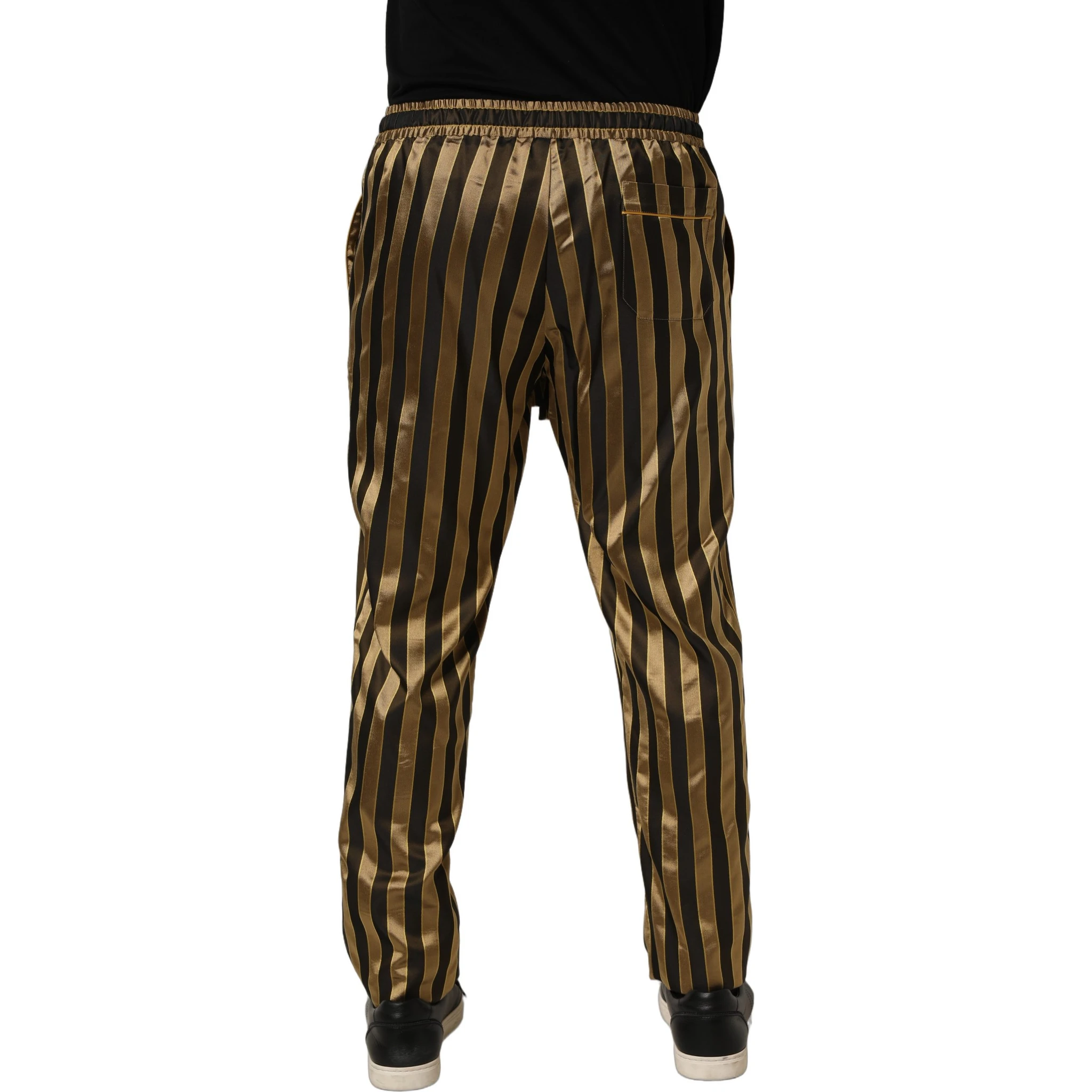 Gold Black Stripe Satin Tapered Leg Men Pants