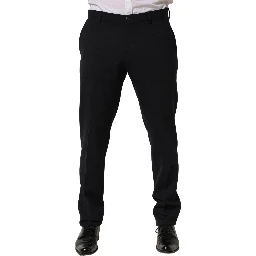 Black Wool Tapered Leg Dress Trouser Pants