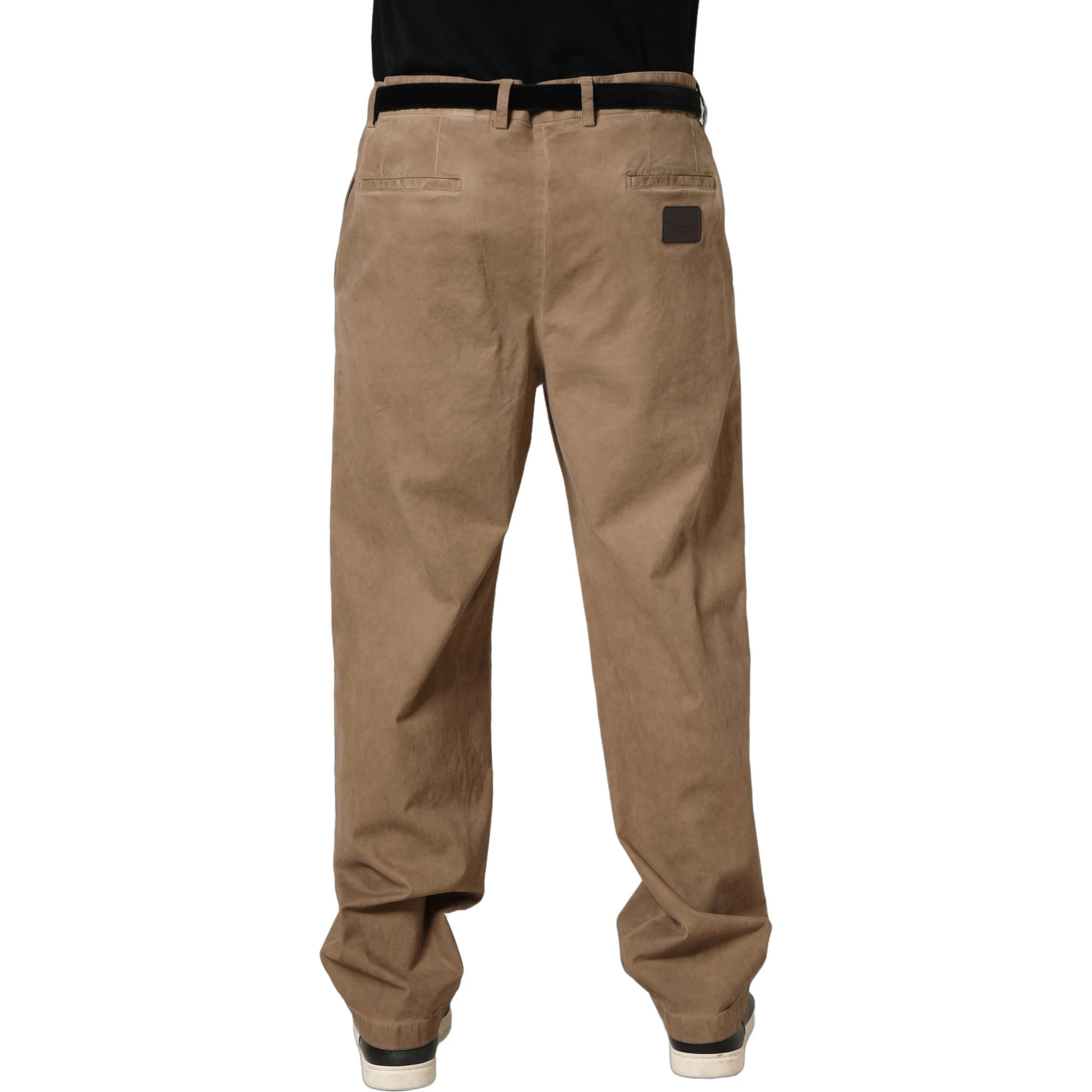 Beige Cotton Straight Leg Men Trouser Pants