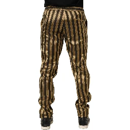 Gold Black Stripes Satin Tapered Leg Men Pants