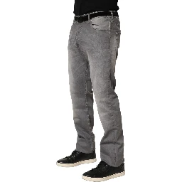 Gray Washed Mid Waist Straight Men Denim Trouser Jeans