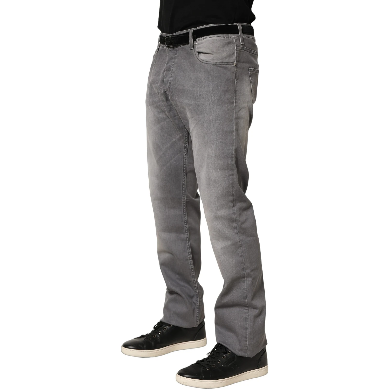 Gray Washed Mid Waist Straight Men Denim Trouser Jeans