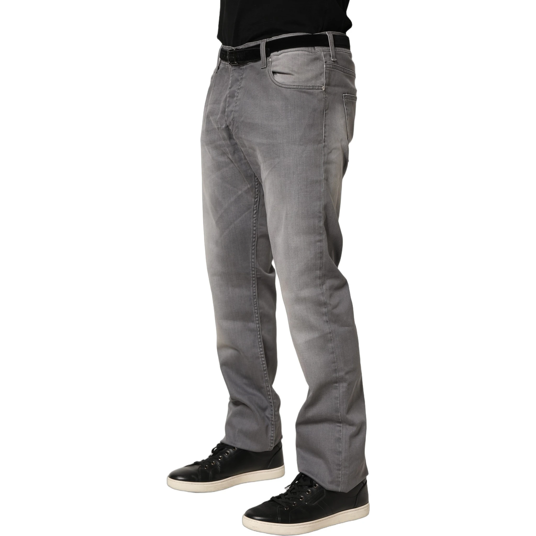 Gray Washed Mid Waist Straight Men Denim Trouser Jeans