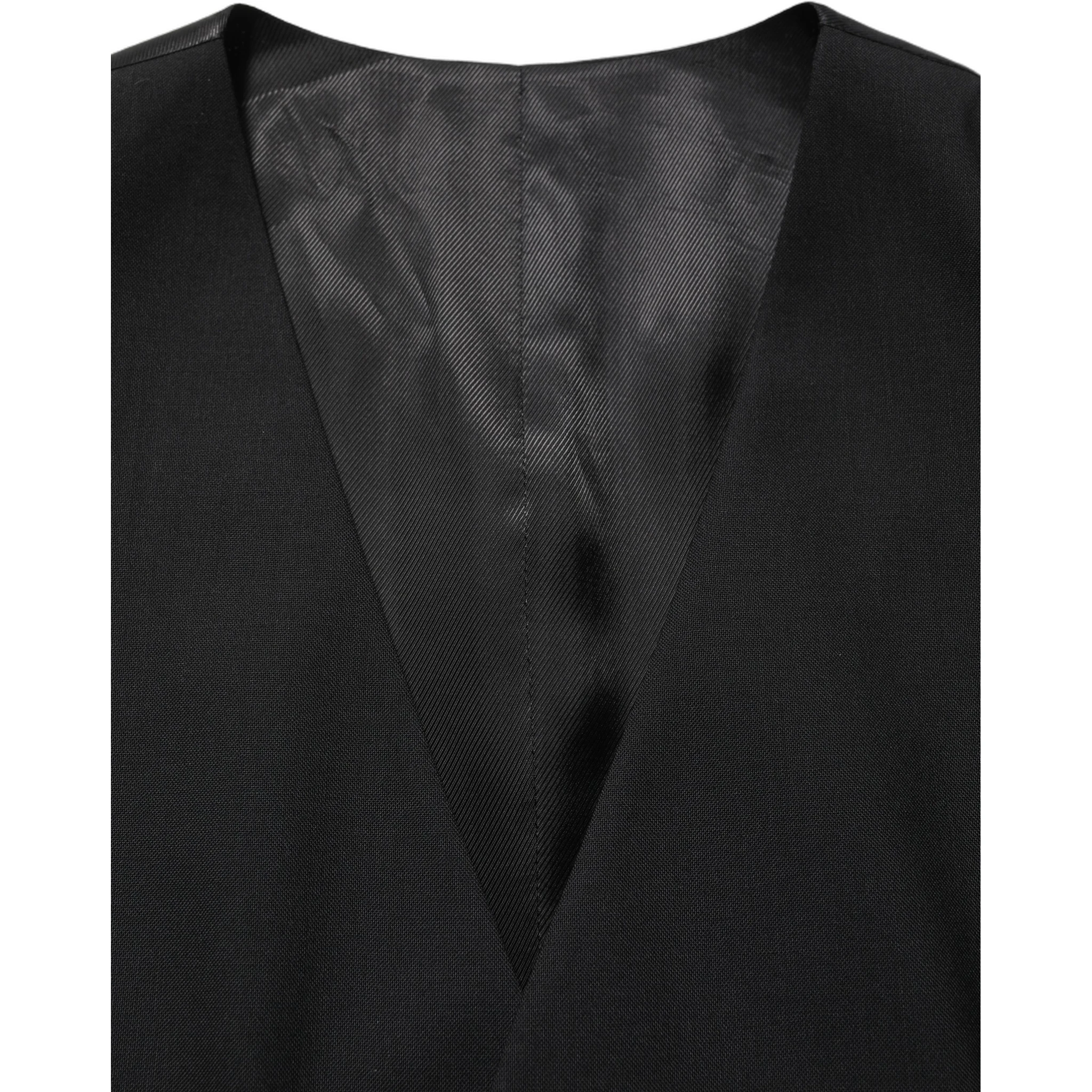 Black Wool Single Breasted Waistcoat Vest