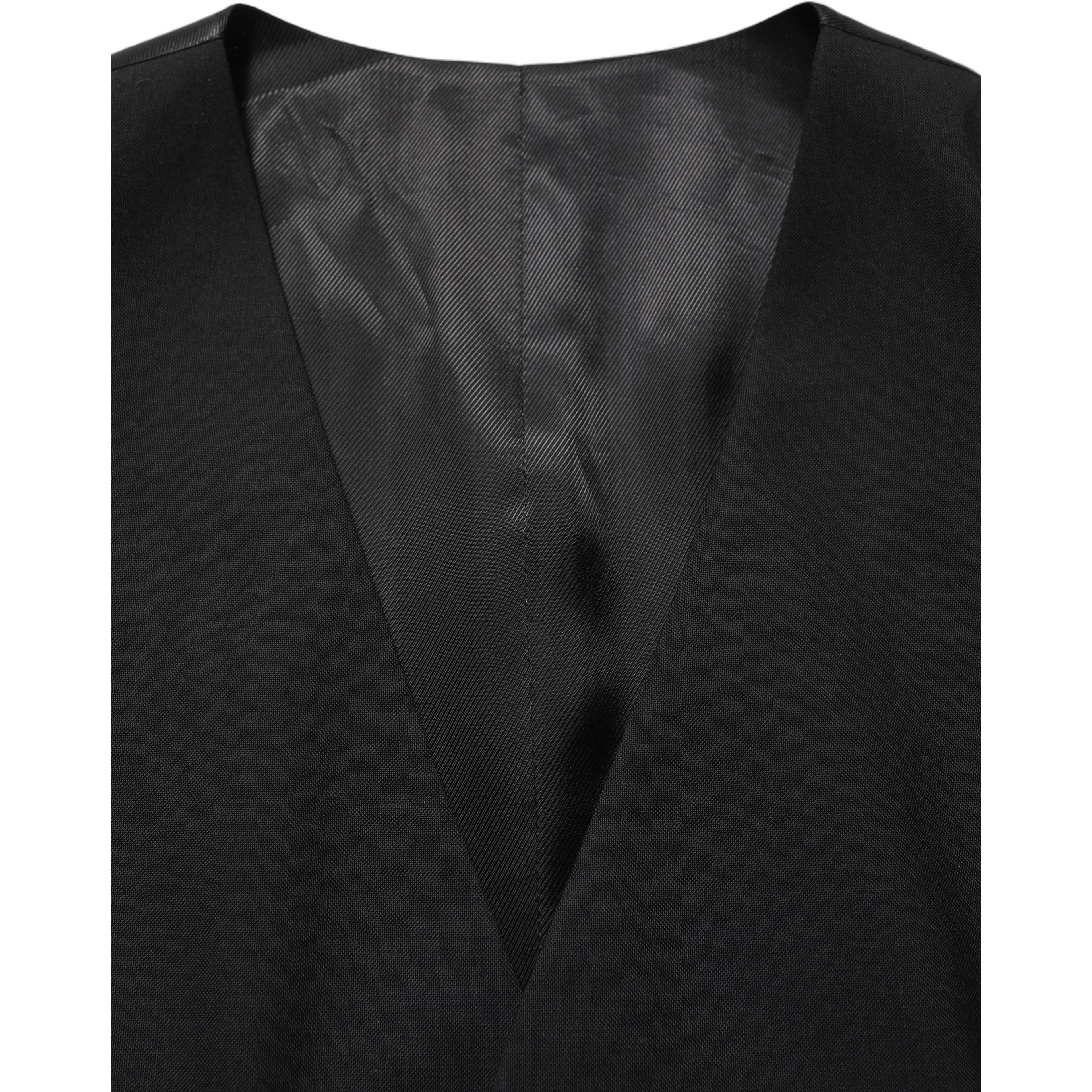 Black Wool Single Breasted Waistcoat Vest