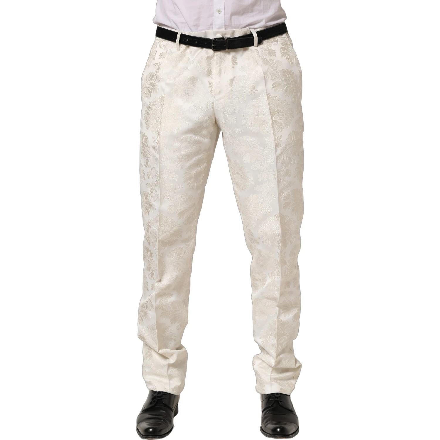 White Floral Men Dress Formal Trouser Pants