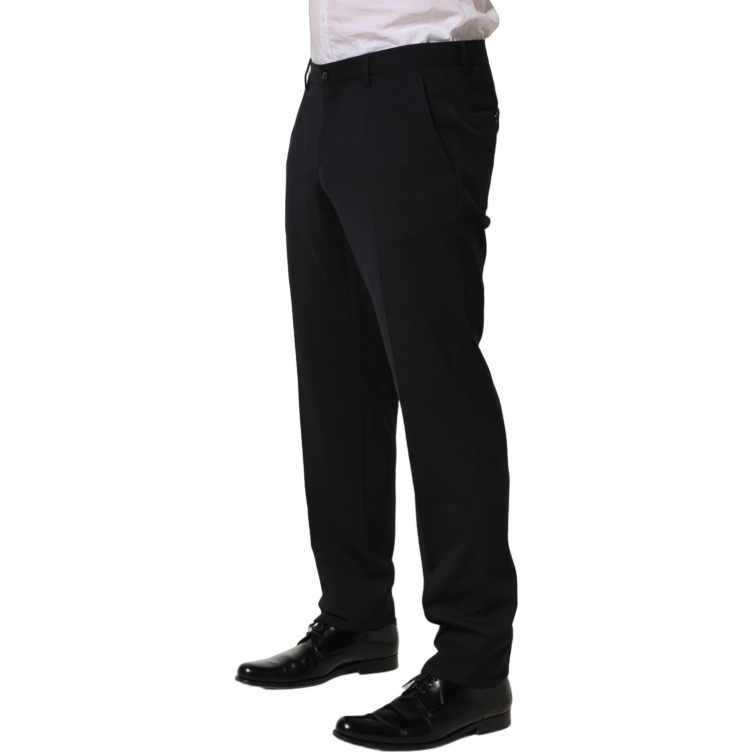 Black Wool Tapered Leg Dress Trouser Pants