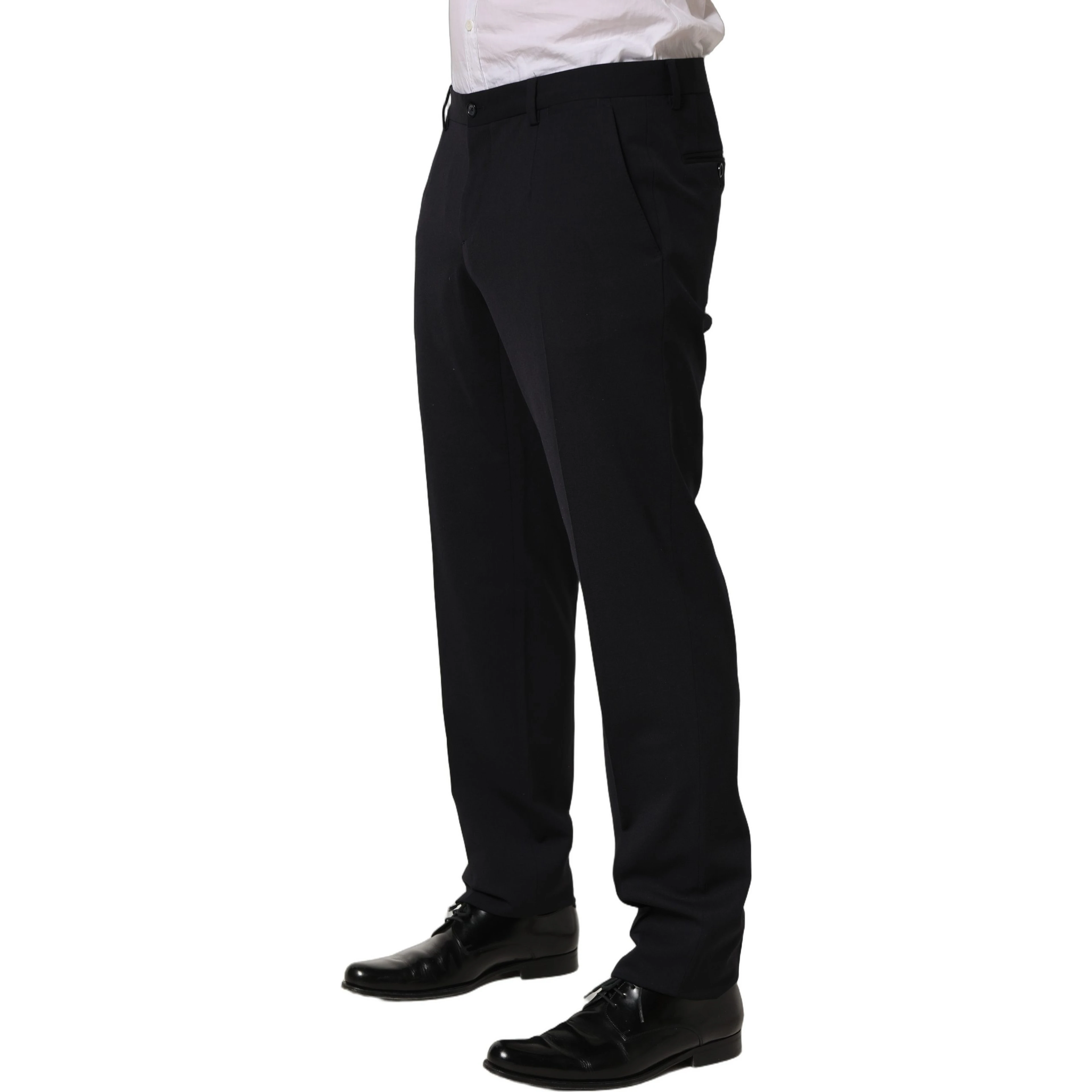 Black Wool Tapered Leg Dress Trouser Pants