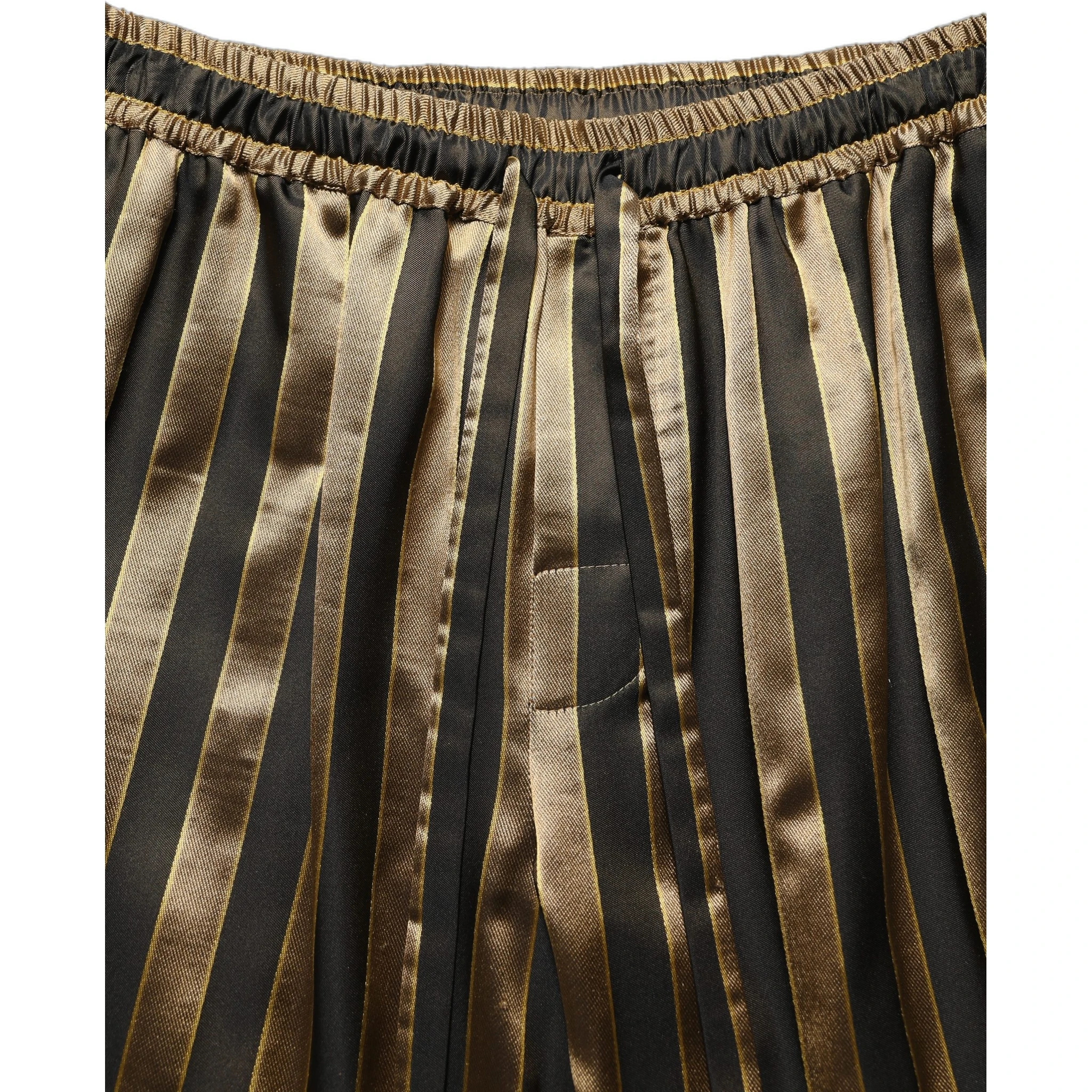 Gold Black Stripe Satin Tapered Leg Men Pants