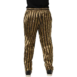 Gold Black Stripes Satin Tapered Leg Pants