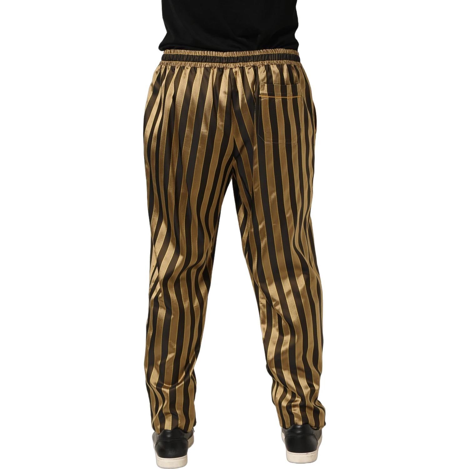 Gold Black Stripes Satin Tapered Leg Pants