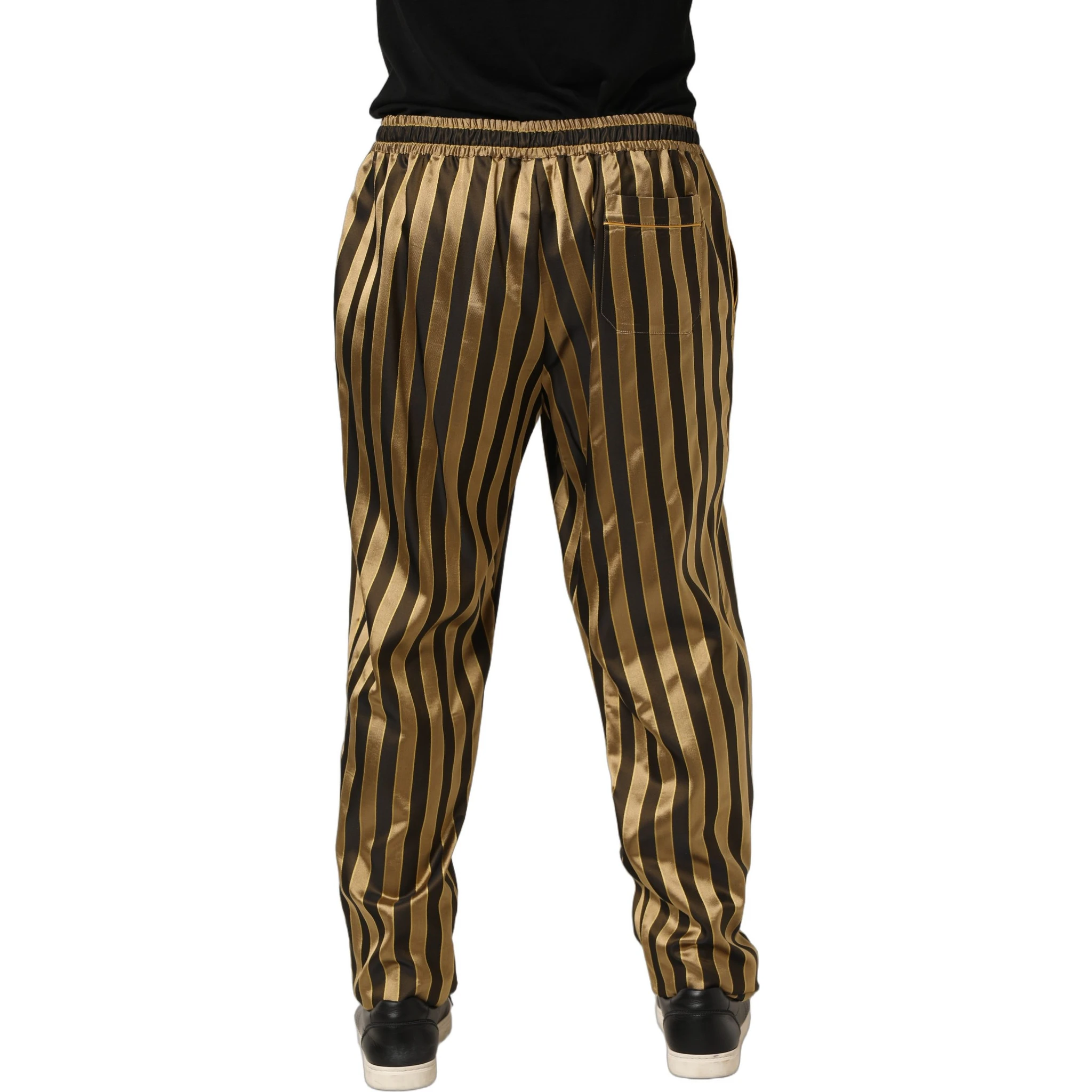 Gold Black Stripes Satin Tapered Leg Pants