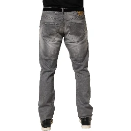 Gray Washed Mid Waist Straight Men Denim Trouser Jeans