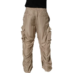 Brown Ruched Cargo Parachute Men Jogger Pants