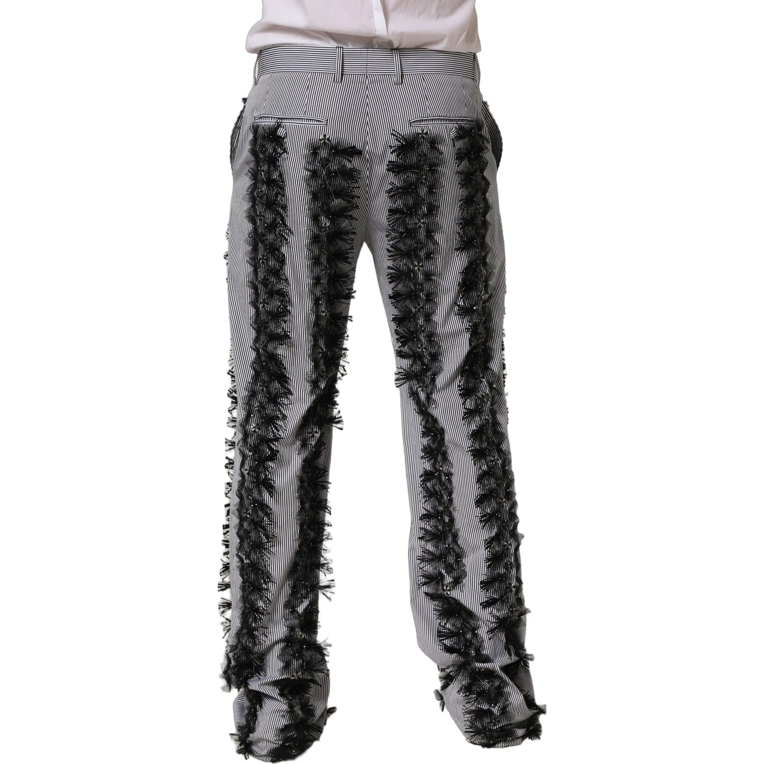 BlackGray Pinstripe Embellished Trouser Pants