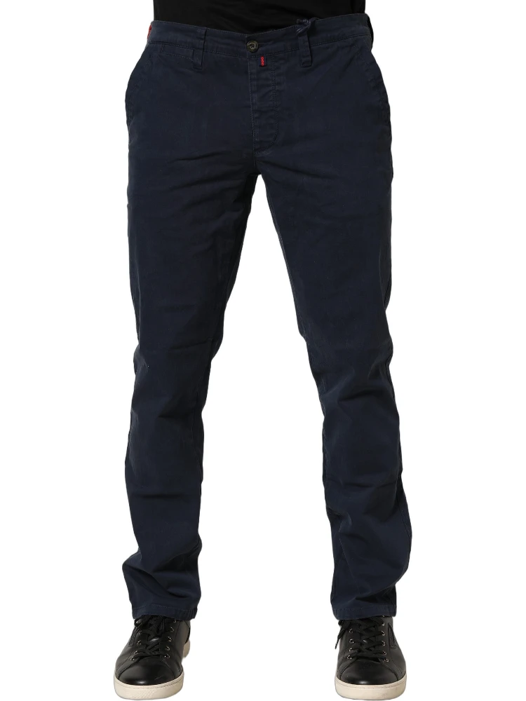 Navy Blue Skinny Chino Mid Waist Men Pants