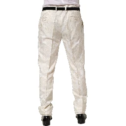 White Floral Men Dress Formal Trouser Pants
