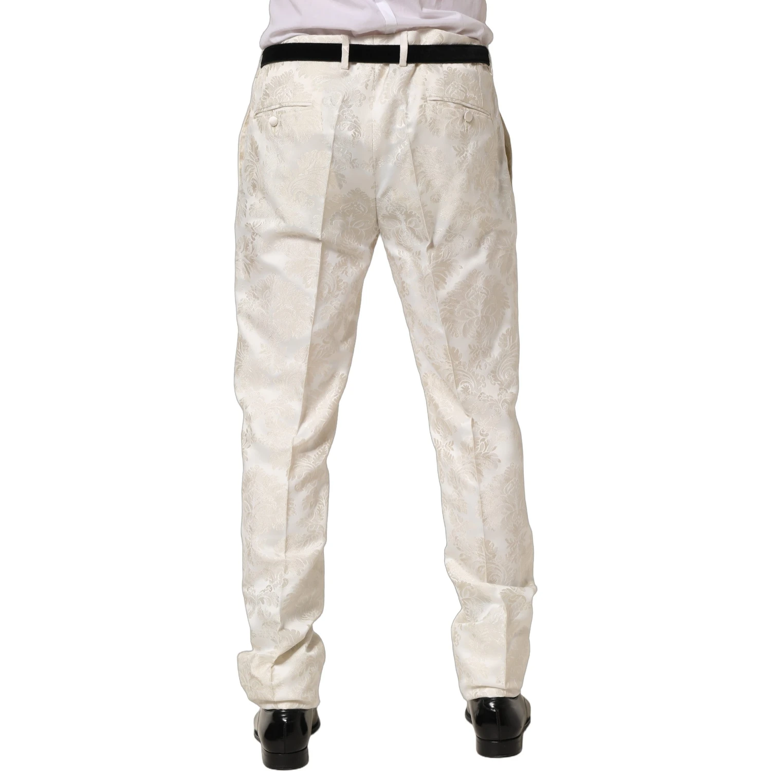 White Floral Men Dress Formal Trouser Pants
