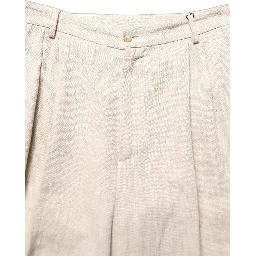 Beige Linen Tapered Men Dress Trouser Pants