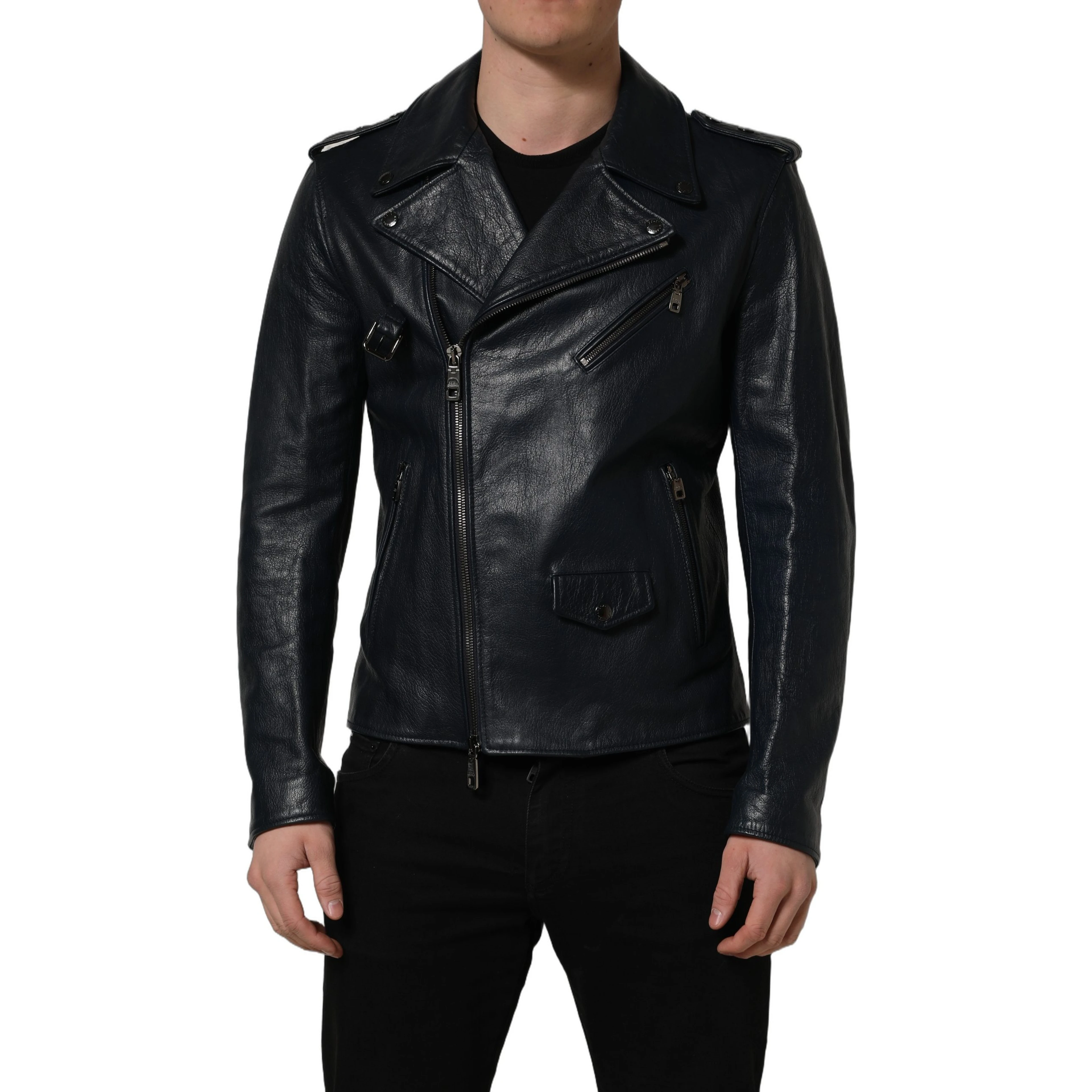 Black Leather Men Biker Coat Goatskin Jacket