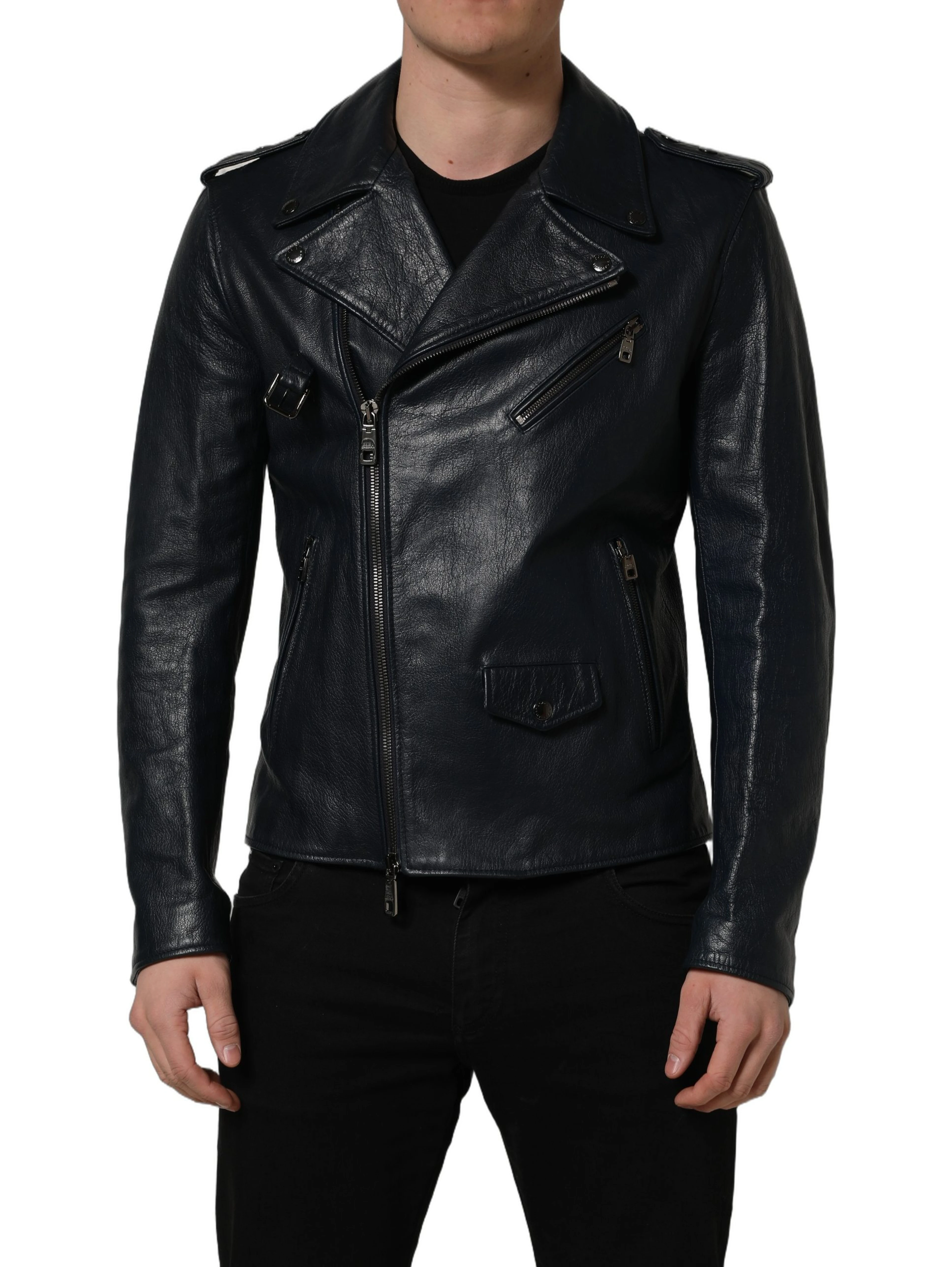 Black Leather Men Biker Coat Goatskin Jacket