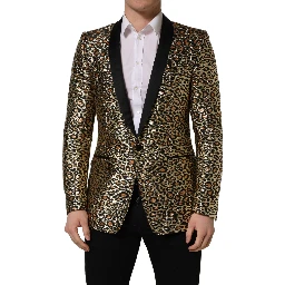 Gold Leopard Single Breasted Men Coat Jacket