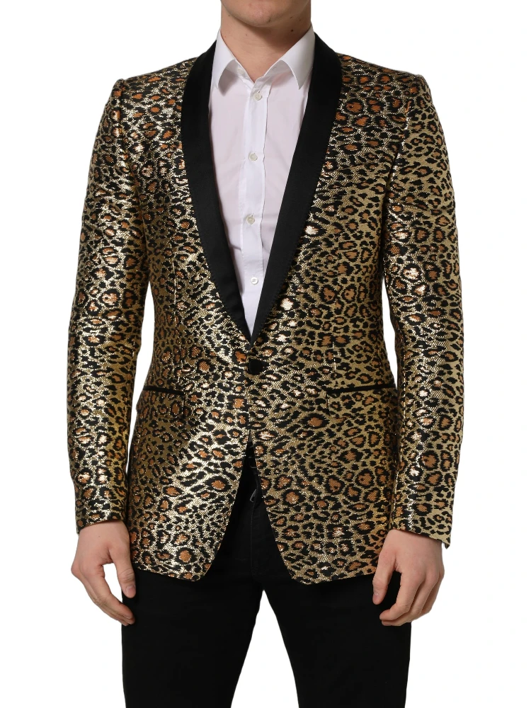 Gold Leopard Single Breasted Men Coat Jacket