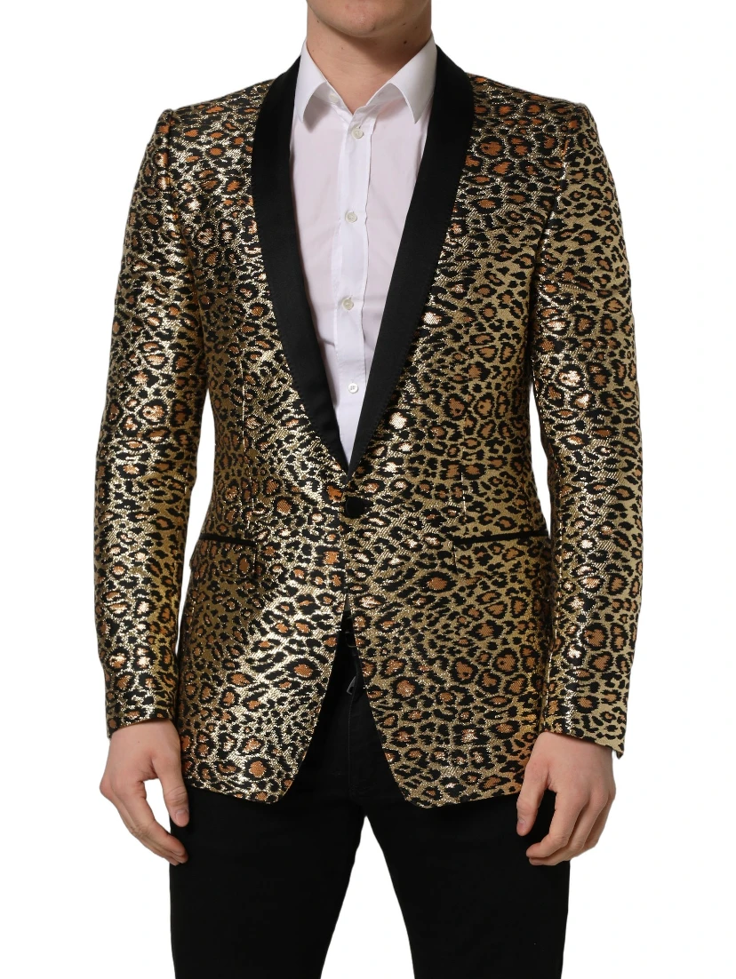 Gold Leopard Single Breasted Men Coat Jacket