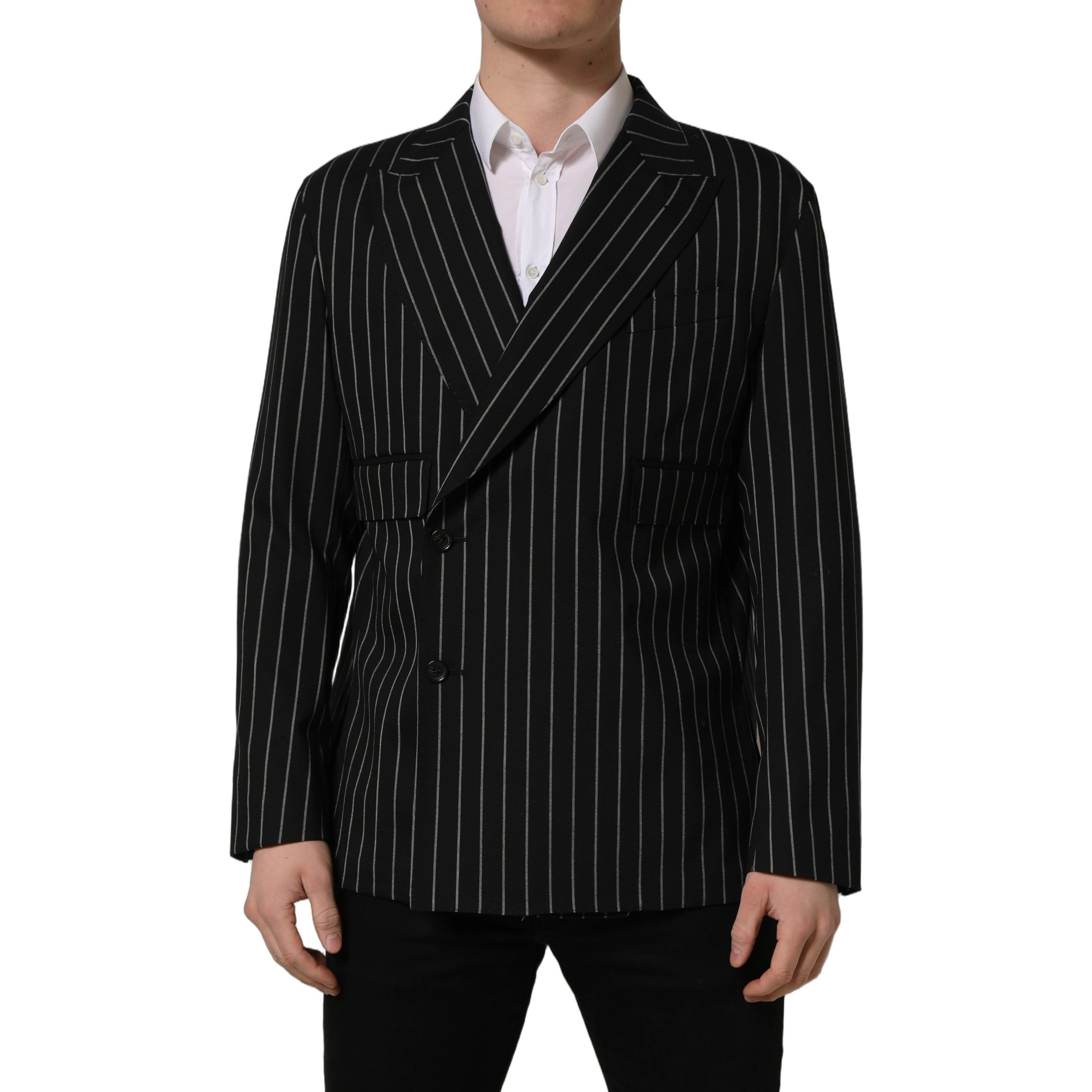 Black Stripes Wool Double Breasted Jacket