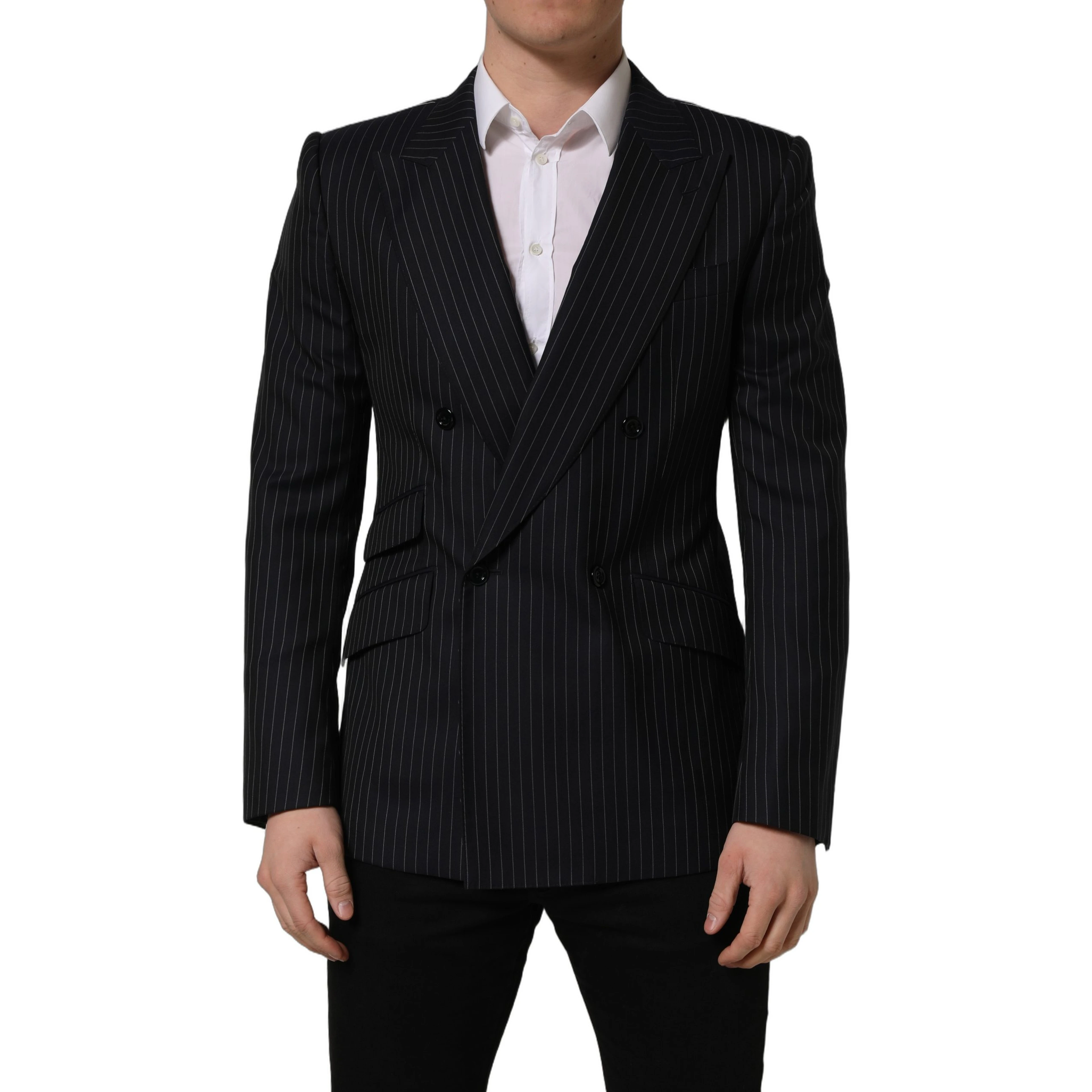 Black Stripes Wool Double Breasted Jacket