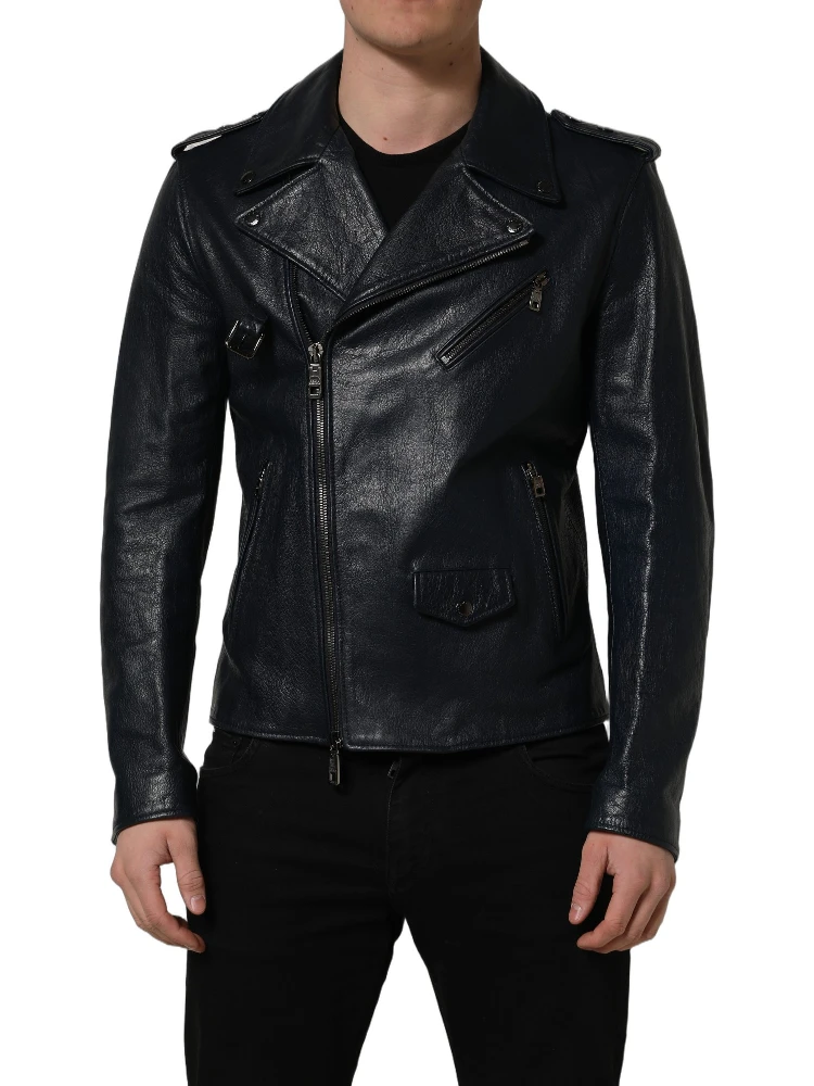 Black Leather Men Biker Coat Goatskin Jacket alternative