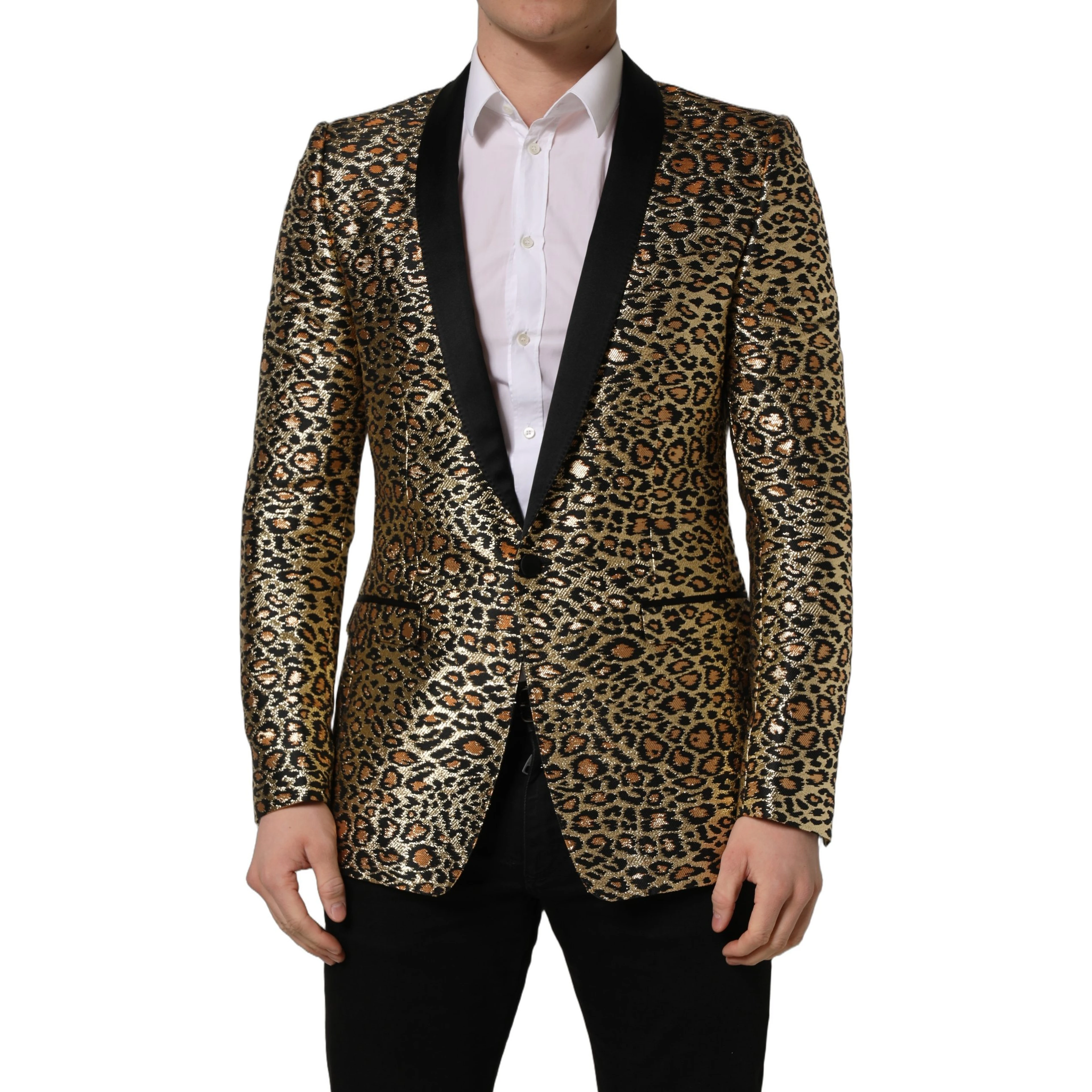 Gold Leopard Single Breasted Men Coat Jacket