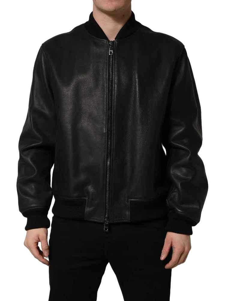 Black Leather Full Zip Men Biker Jacket